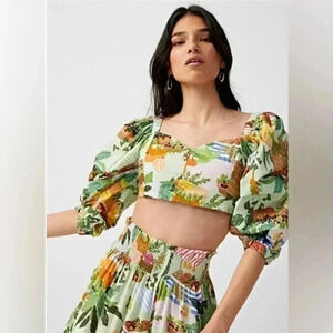 Simons floral short sleeve trendy cotton summer print casual bohemian crop top L